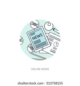 Vector illustration. Flat header. Online news. Newsletter and information. Business and market news. Financial report.