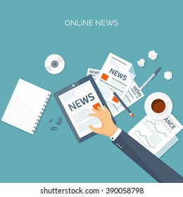 Vector illustration. Flat header. Online news. Newsletter,information. Business, market information. Financial report.