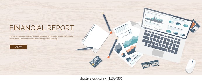 Vector illustration. Flat header. Online news. Newsletter, information. Business, market. Financial report.