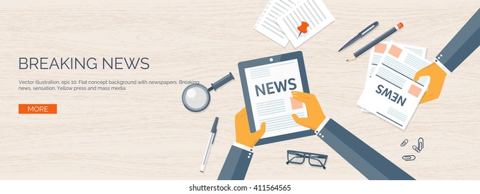 Vector illustration. Flat header. Online news. Newsletter,information. Business, market information. Financial report.