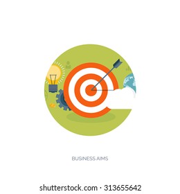 Vector illustration. Flat header. Target. Management and achievements. Smart solutions and business aims. Generating ideas. Business planning and strategy