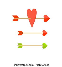 Vector illustration of a flat heart which pierces the arrow. Valentine's Day. Love.