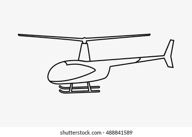 Vector illustration of flat helicopter. Isolated on white outline. Helicopter ion. Helicopter sign. Helicopter vector. Helicopter isolated. Helicopter transportation. Helicopter flight