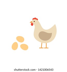 Vector illustration of flat hen with eggs. 