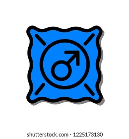 Vector illustration flat icon of blue pack condom. Black outline, white background