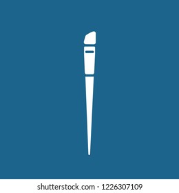 Vector illustration flat icon of brush for make up or painting. White silhouette, blue background