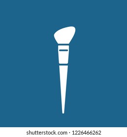 Vector illustration flat icon of brush for make up or painting. White silhouette, blue background