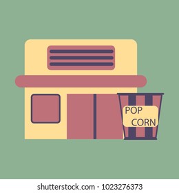 Vector illustration of flat icon building cinema popcorn