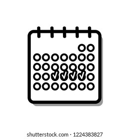 Vector illustration flat icon of business or medicine calendar. Black outline, white background