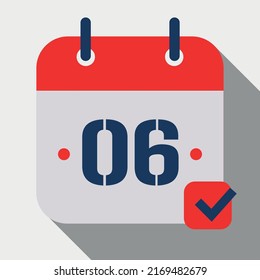 Vector illustration, Flat icon calendar isolated on gray background. Calendar vector icon marking day 06. Editable appointment schedule.