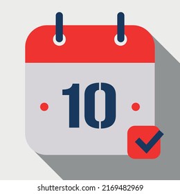 Ilustración vectorial, calendario de iconos plano aislado en fondo gris. Día 10 de marcado de icono del vector del calendario. Calendario de cita editable.