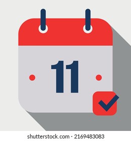 Vector illustration, Flat icon calendar isolated on gray background. Calendar vector icon marking day 11. Editable appointment schedule.