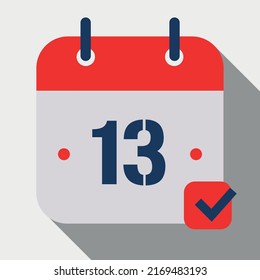 Vector illustration, Flat icon calendar isolated on gray background. Calendar vector icon marking day 13. Editable appointment schedule.