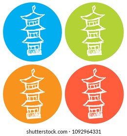 Vector Illustration of Flat Icon Circle of Japan Landmark Tourist. Outline, Silhouette, Sign, Logo, Symbol, Object, Graphic Design, Background, Element, Illustration for Print.