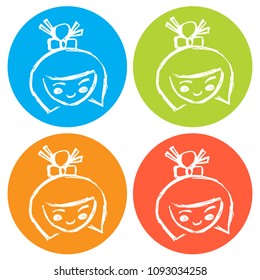 Vector Illustration of Flat Icon Circle of Japan Kimono Woman. Outline, Silhouette, Sign, Logo, Symbol, Object, Graphic Design, Background, Element, Illustration for Print.