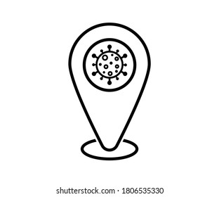 Vector illustration flat icon of corona virus location, Covid, covid-19, virus, 2019-nCoV, pandemic, disease, outbreak, isolated flat symbol on white background.