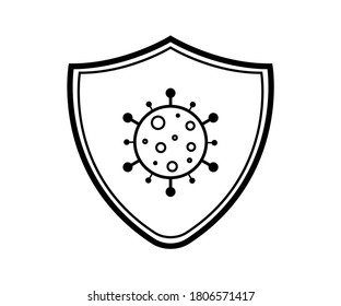 Vector illustration flat icon of corona virus protective shield, Covid, covid-19, virus, 2019-nCoV, pandemic, disease, outbreak, isolated flat symbol on white background.