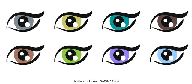 Vector illustration flat icon eyes of different colors. Colorful eye lenses logo design.

