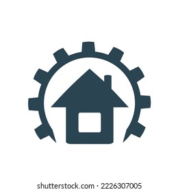 Ilustración vectorial, engranajes de iconos planos y casas.