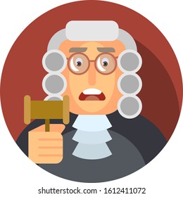 Vector illustration. Flat icon with the image of a judge with a hammer.