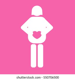 vector illustration of flat icon pregnant women on pink background