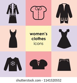 vector illustration of flat icon set with women clothes items