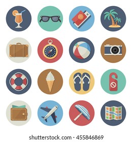 Vector illustration. Flat icon set. Tourism, traveling and beach holidays in simple design. Icon size 256
