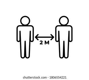 Icono plano de ilustración vectorial de distanciamiento social, 2 metros de distancia, prevención de brotes cómodos, mantener 2 m de distancia, símbolo plano aislado sobre fondo blanco.