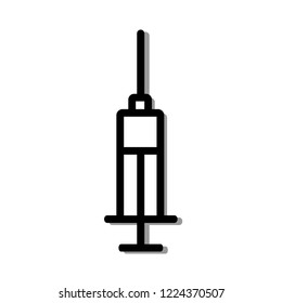 Vector illustration flat icon of syringe for injecion. Black outline, white background
