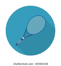 Vector illustration of flat icon tennis rocket. Flat vector related icon with long shadow for web and mobile applications. It can be used as - logo, pictogram, icon, infographic element.