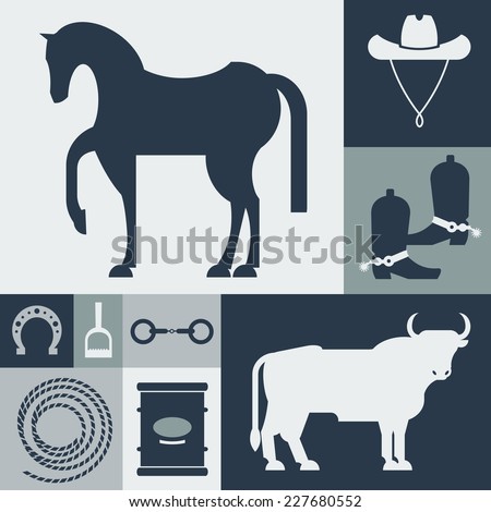 Vector illustration flat icons. Reining.