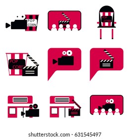 Vector illustration of flat icons set cinema
