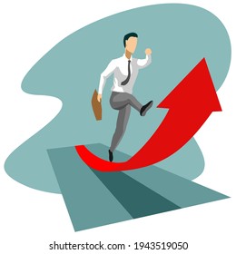 vector illustration flat image Improvement in work, career path to develop, achievement and success in work or leadership to win business concepts, confidence of a smart businessman with a briefcase w