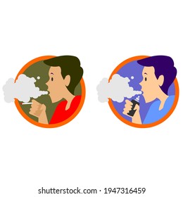 Vector illustration of flat image when the scene of someone smoking or using vapor which is usually used for clues or suggestions about the dangers of smoking or vapor