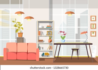 Vector Illustration Flat Interior Living Room. 