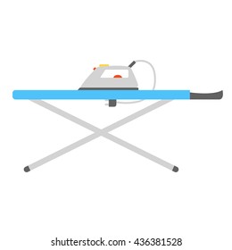 Vector illustration with flat iron and ironing board background. Household appliances. Laundry room objects. Vector illustration for home appliances, equipment shop or advertisement. Isolated objects