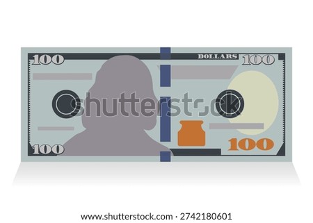 Vector illustration of flat isolated dollar USD bill in minimalist style, 100 one hundred dollars banknote, American currency on white background	