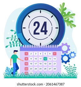Vector illustration of flat isometric isolated on white background. Time management project concept. Can be used for web banners, infographics, hero images.