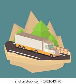Vector illustration of a flat isometric semi truck.