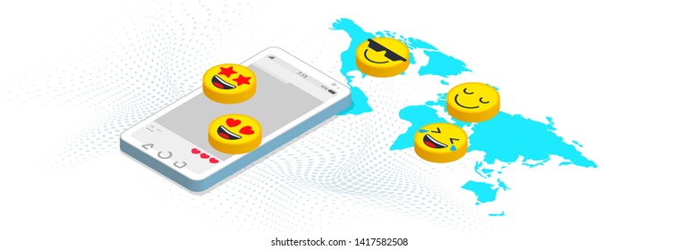 Vector illustration flat isometric style,  emotion icons, like social network, news, social networks, chat, dialogue speech bubbles