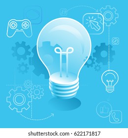 Vector illustration in flat and isometric style - light bulb concept - new idea development - creative process