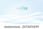 Vector illustration. Flat landscape. Snowy background. Snowdrifts. Snowfall. Clear blue sky. Blizzard. Cartoon wallpaper. Cold weather. Winter season.  Empty template design with copy space