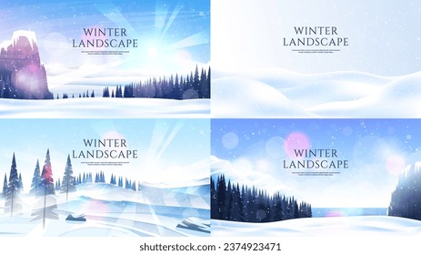 Ilustración vectorial. Paisaje plano. Fondo nevado. Saltos de nieve. Nevada. Cielo azul claro. Blizzard. Papel de caricatura. El tiempo frío. Temporada de invierno. Elementos de diseño para banner web, plantilla de sitio web