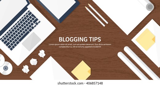 Vector illustration.  Flat laptop. Tell your story. Author. Blogging. Message.