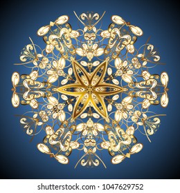 Vector illustration. Flat lay. Winter concept. Winter pattern made of snowflake on blue, beige and brown colors.