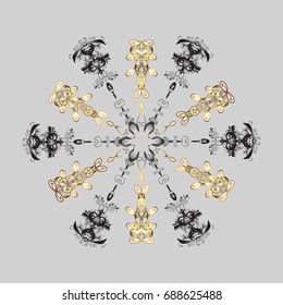 Vector illustration. Flat lay. Winter concept. Winter pattern made of snowflake on gray background.