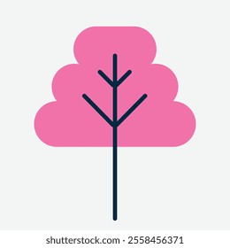 Vector illustration flat leaf design round shape three levels elongated and simple stem simple pink color.