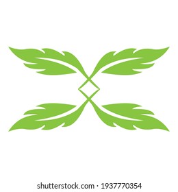 Vector illustration of flat leaf logo design template forming a pair of wings in green color. 4000 x 4000 pixel perfect.