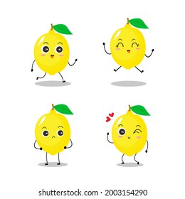 Vector illustration of a flat lemon character with cute expression isolated on white background, collection of simple minimal style, fresh fruit for mascot, emoticon