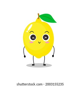 Vector illustration of a flat lemon character with cute smile expression isolated on white background, collection of simple minimal style, fresh fruit for mascot, emoticon